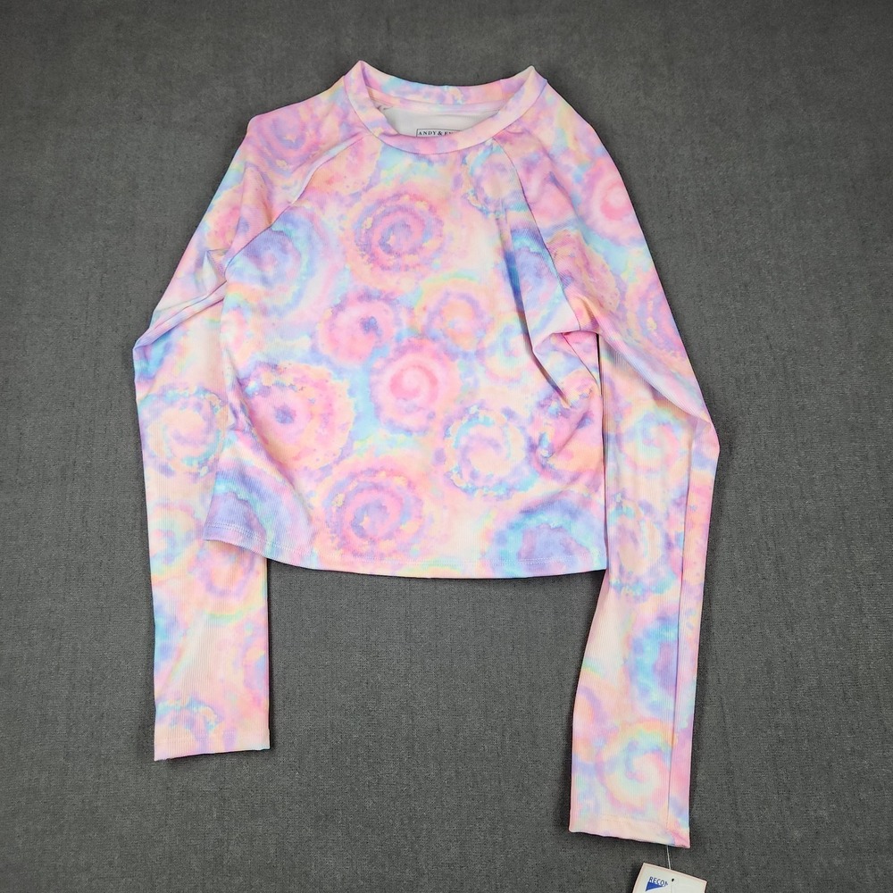 Andy & Evan Girl's Rashguard Top Size L (12-14) NEW UPF‎ 50+ Pink Swirl Tie Dye